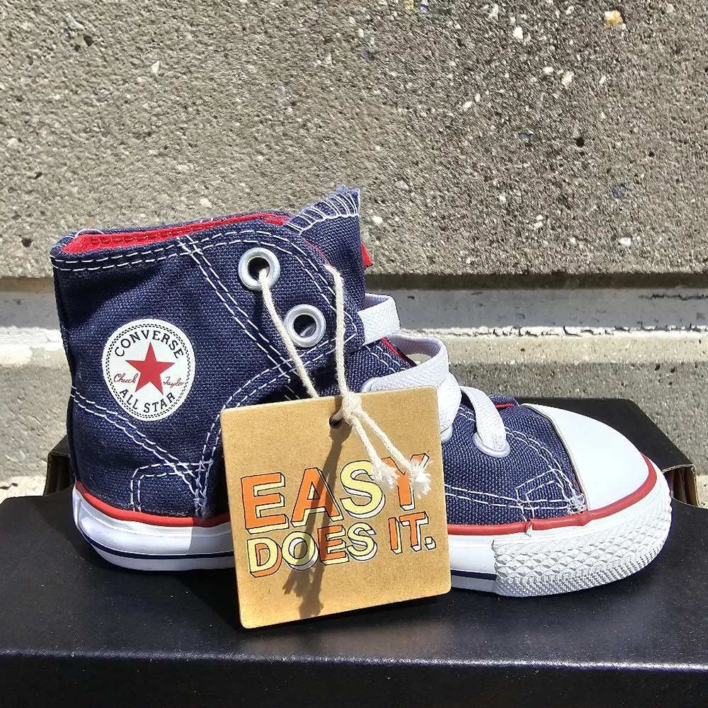 NWT Converse Kids Chuck Taylor High Top Easy Slip Navy Red Size 7